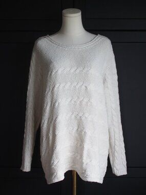 Cotton Country by Parkhurst | Loose-Fit Scoop Neck All-over Cable Knit Sweater